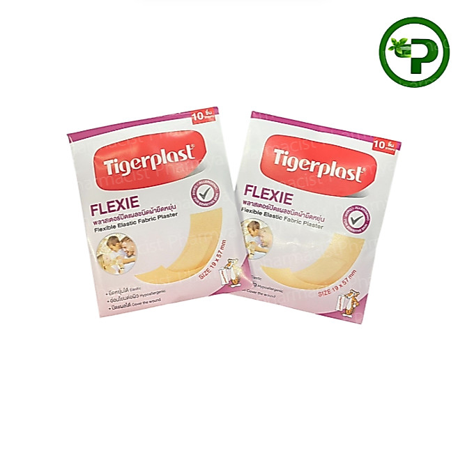 Tigerplast Flexie พลาสเตอร์ผ้ายืดหยุ่น 19x57mm.10ชิ้น สำหรับผิวแพ้ง่าย