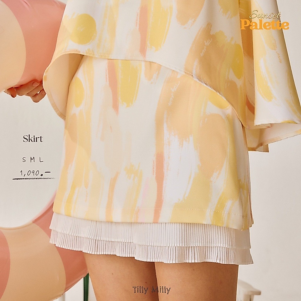 Tilly Milly  กระโปรงสั้นลายบลัช (สีเหลือง) - Sunset Palette Collection