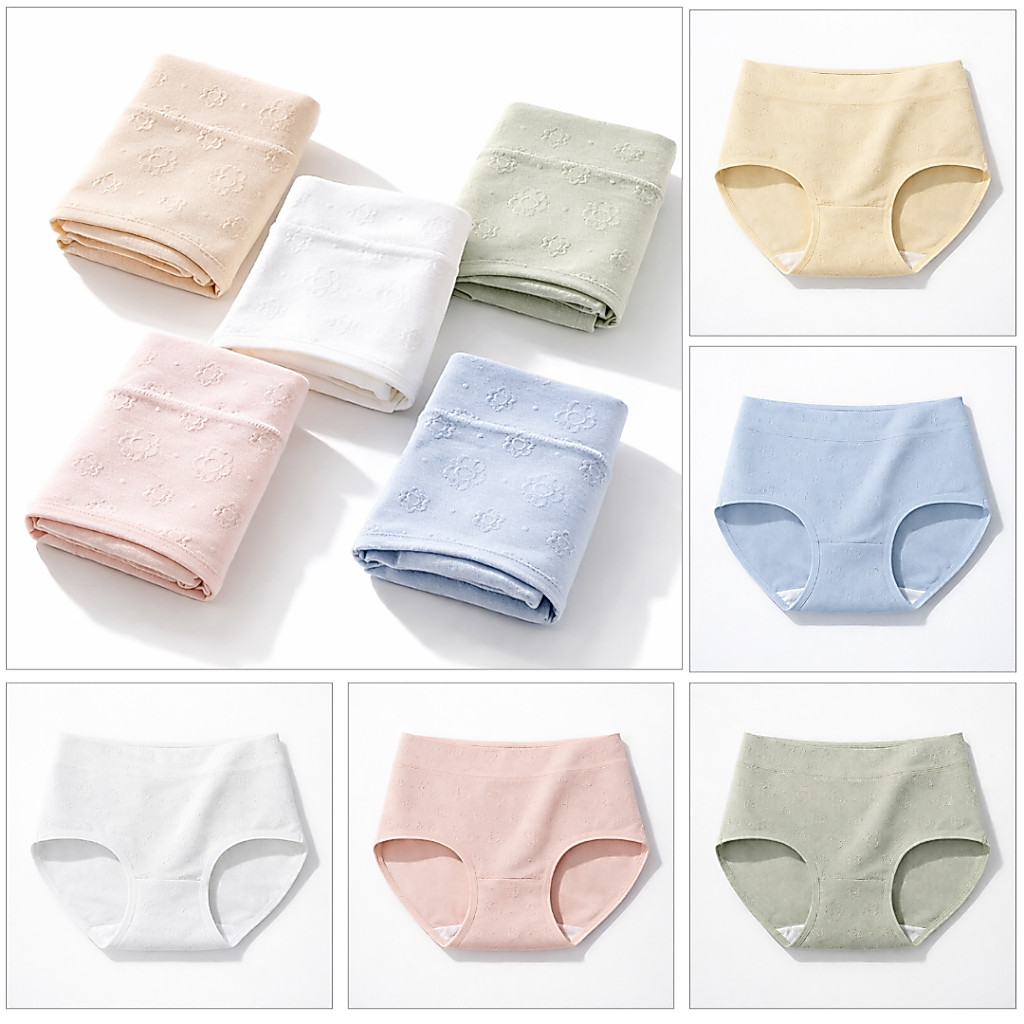 💥LoveIs Bra💥 (N1105) กางเกงชั้นในผู้หญิง ผ้าฝ้าย  ลายดอกไม้นูน เอวกลาง ใส่สบาย ไม่รัด
