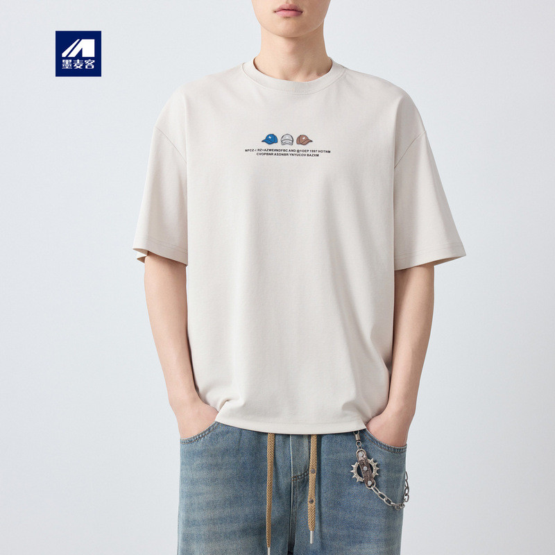 โมมาike เสื้อผ้าผู้ชายเมืองกีฬาสนุกพิมพ์เสื้อยืดแขนสั้นผู้ชายสไตล์ฤดูร้อน 200 กรัมรอบคอเสื้อยืดผู้ชา