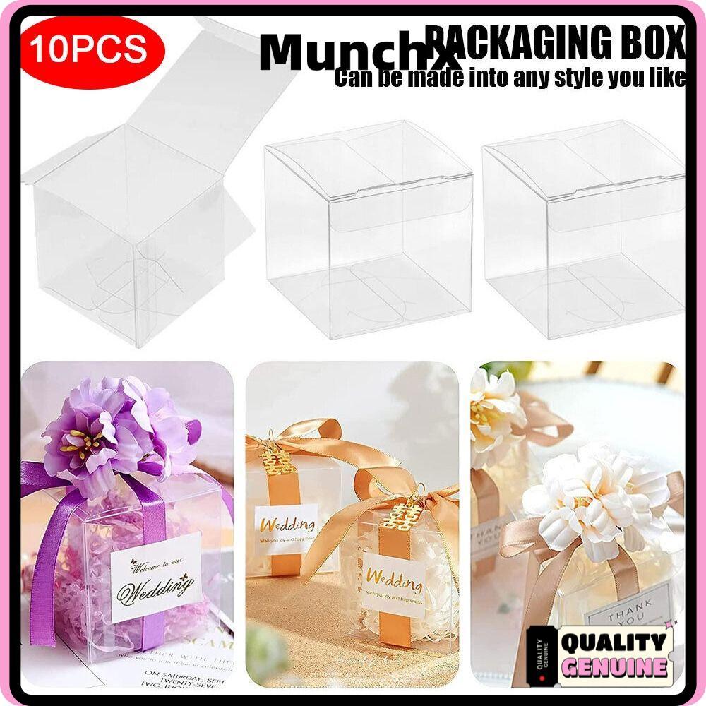 MUNCHX 10 ชิ้นกล่องบรรจุภัณฑ์โปร่งใสสแควร์งานแต่งงานของขวัญกล่องขนม