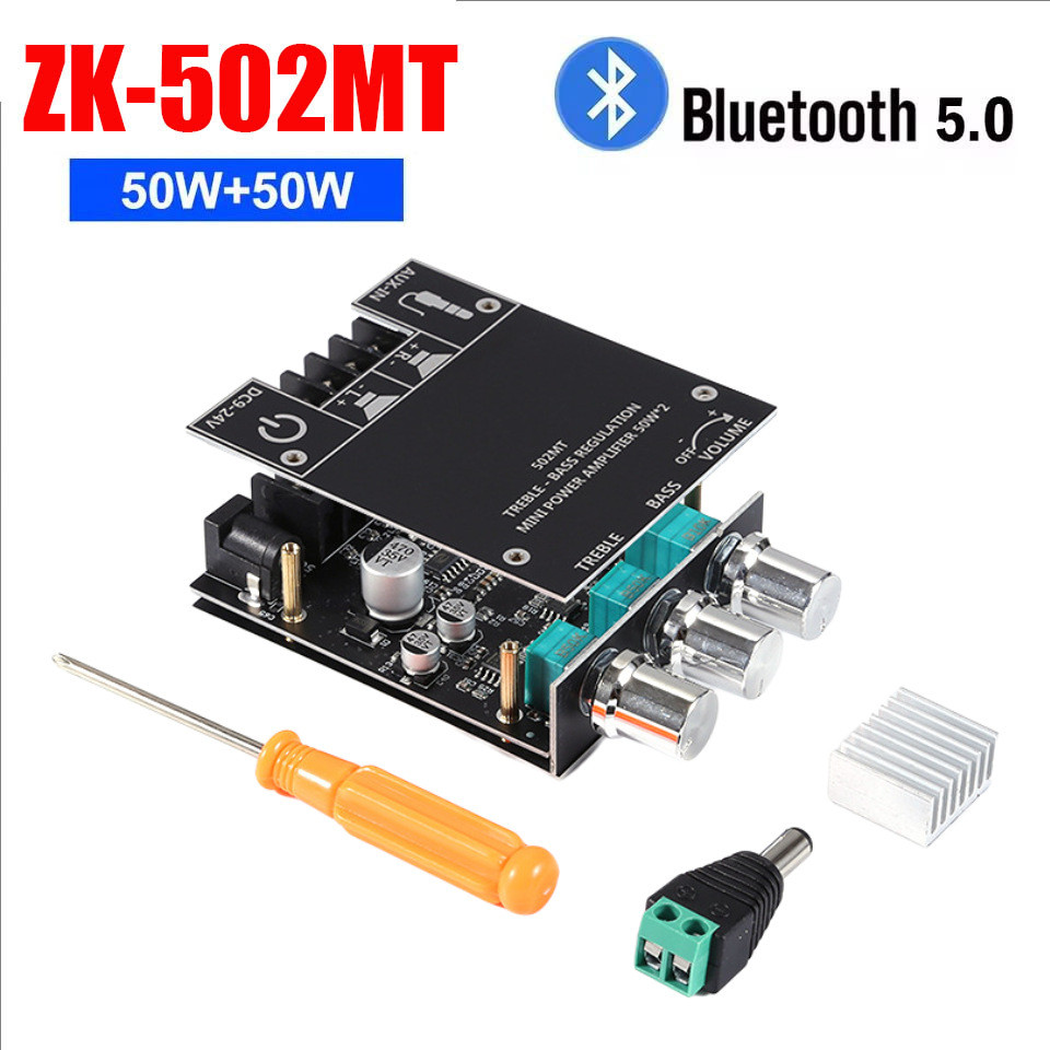 ZK-502MT 2.0 สเตอริโอบลูทูธเสียงดิจิตอลไฮไฟเครื่องขยายเสียงโมดูล 50W * 2 การปรับเสียงเบสสูง