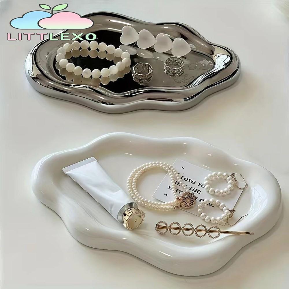 LITTLEX แผ่นเก็บของ, ถาดเครื่องประดับพลาสติกขนาดเล็ก, แผ่นแสดงเครื่องประดับรูปเมฆ Ins นาฬิกา/กุญแจจัดเก็บ