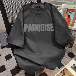 Y-T🧸เสื้อสาวอวบ เสื้อยืด oversize ผ้าฝ้าย100% ไม่ต้องรีดผ้า สวมใส่สบาย วินเทจ ผ้านิ่ม ลาย "PARQDISE" แนวสตรีท