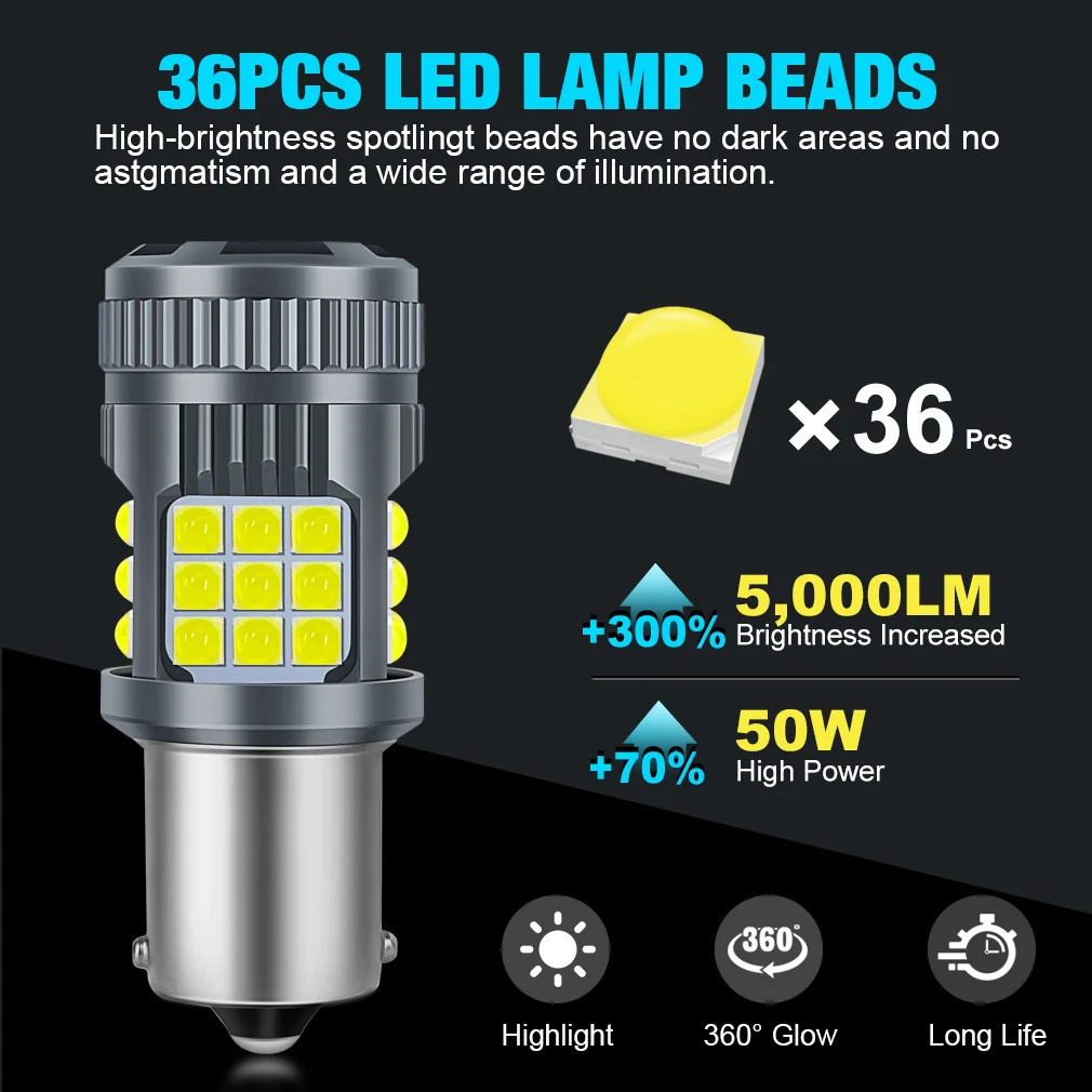 2 ชิ้น 12 โวลต์รถหลอดไฟ LED Canbus 1156 P21W BA15S Canbus พัดลม BAU15S PY21W T20 7440 W21W 7443 W21/