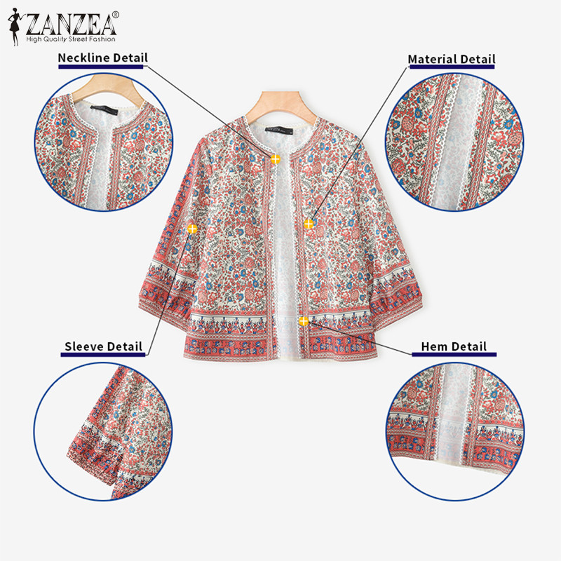 Zanzea Celmia คาร์ดิแกนแขน 3/4 สไตล์เกาหลีวินเทจ พิมพ์ลายสำหรับผู้หญิง — صورة 7