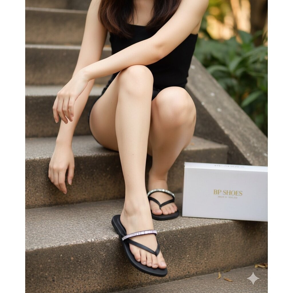 ไชร์36-42-002รองเท้าหนีบคาดเพชร2สี-Disco