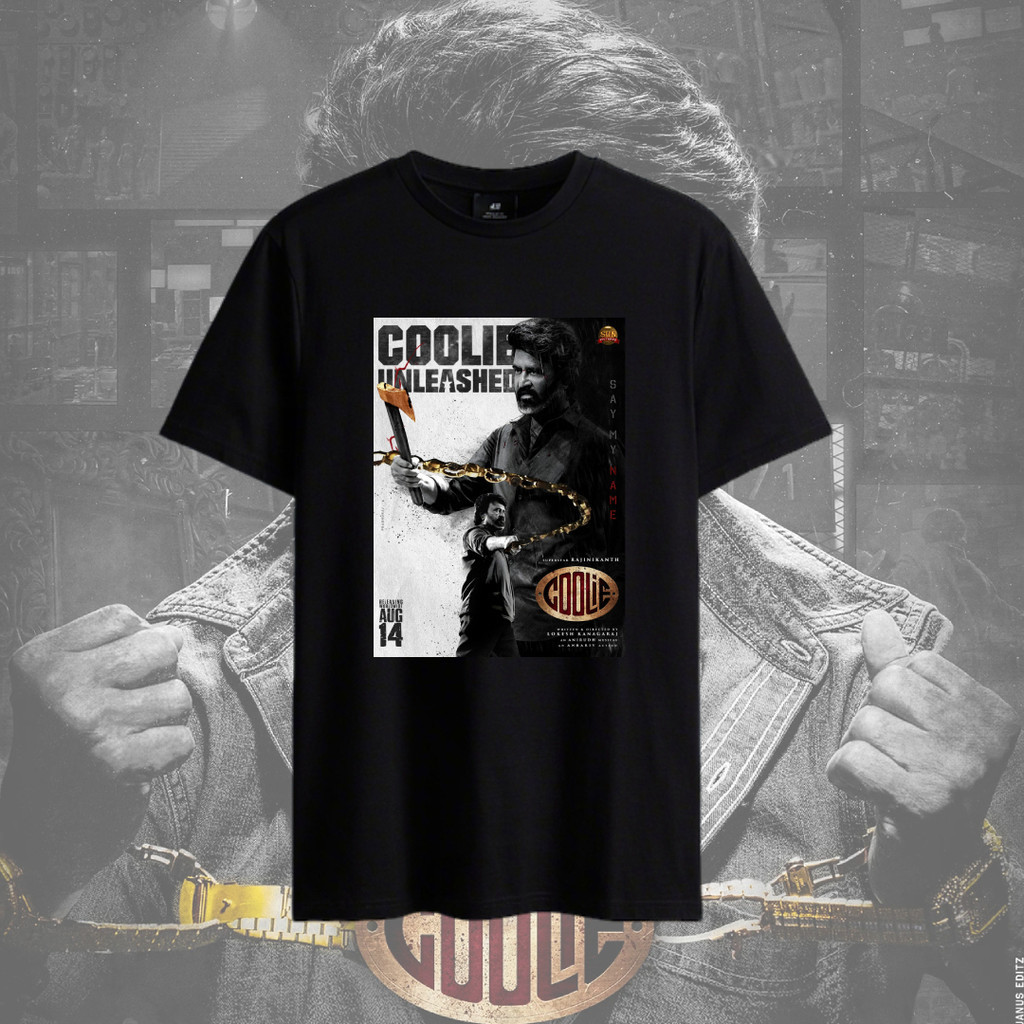 เสื้อยืดโอเวอร์ไซส์BAJU Coolie Rajini T เสื้อ SUPER STAR RAJINI เสื้อ Coolie ภาพยนตร์ Baju ผ้าฝ้าย 1