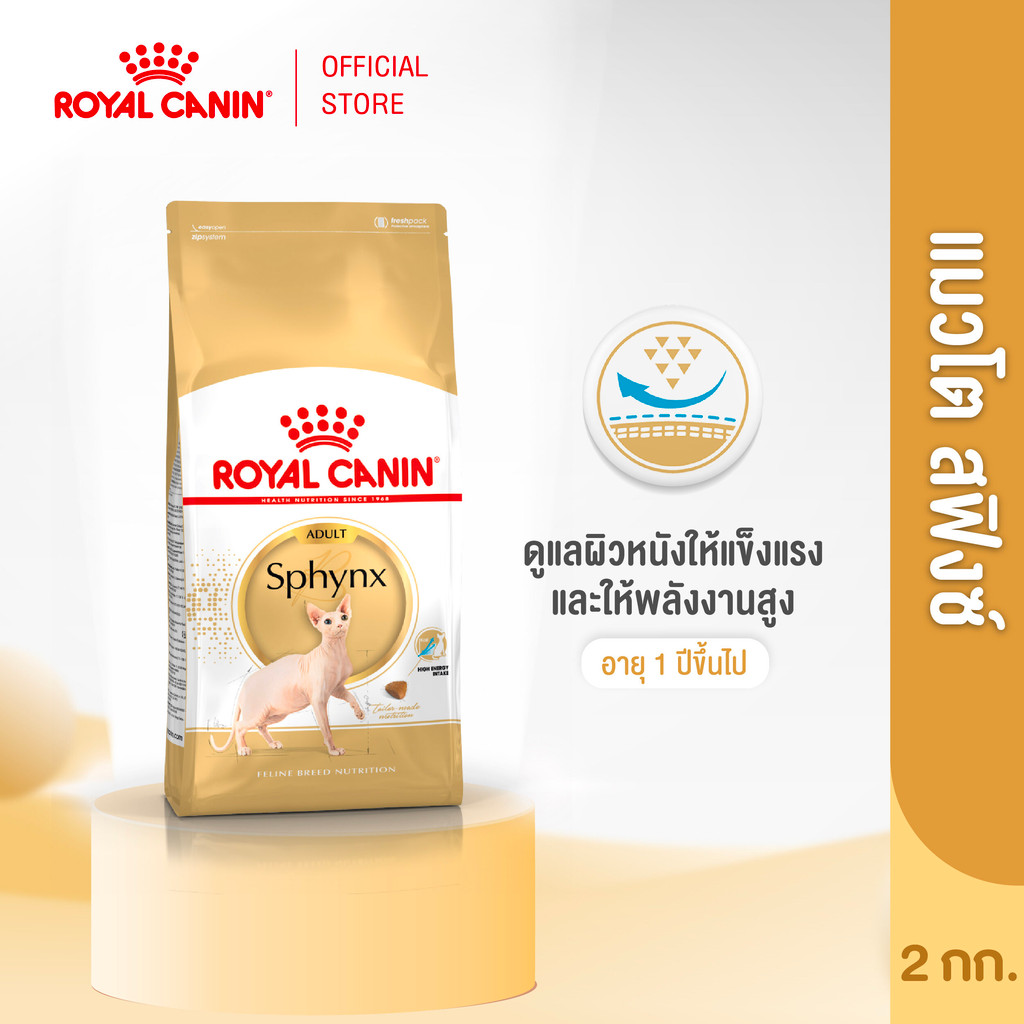 Royal Canin Sphynx Adult 2kg อาหารเม็ดแมวโต พันธุ์สฟิงซ์ อายุ  1 ปีขึ้นไป (Dry Cat Food, โรยัล คานิน)