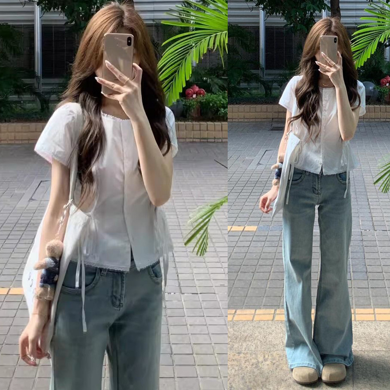 Dahong 99173  เสื้อเชิ้ตแขนสั้นผู้หญิง สีขาว สไตล์ลำลองฤดูร้อน ทรงหลวม มิกซ์แอนด์แมทช์กับท็อปส์ซู  เวอร์ชั่นเกาหลี