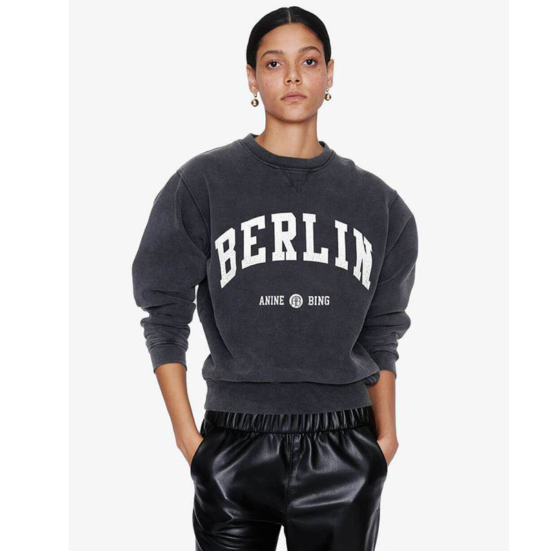 RO8G ANINE BING 21Autumn and Winter New North American Style Letters BERLIN Berlin Print Washed Snow