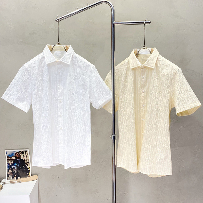 GRB2 Zegna 2025New Summer Men's Shirt Comfortable Breathable Chest Letter Embroidery Short Sleeve Sh