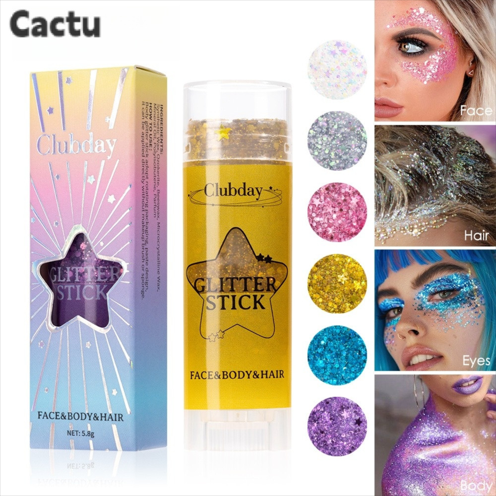 CACTU Sequins Glitter Stick, 6 สีแบบพกพา Glitter Body Glitter Sticks Cheek Gel Stick สําหรับ Body Gl