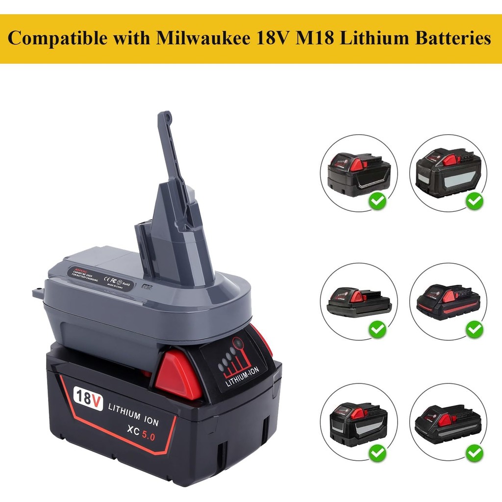 อะแดปเตอร์สําหรับ V7 V8 แบตเตอรี่, Converter สําหรับ Milwaukee M18 18V แบตเตอรี่สําหรับ Dyson V7 V8 