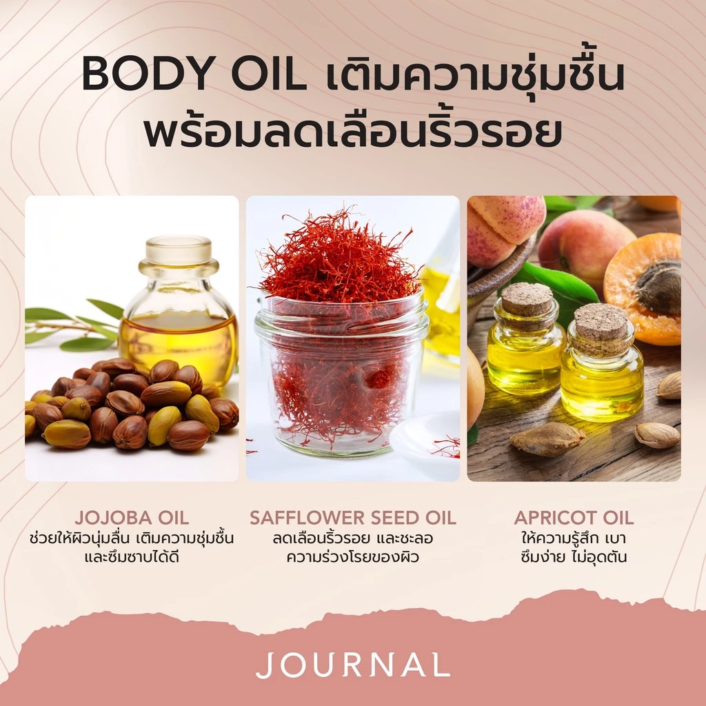 Journal First Love Body Oil 180 ml.บอดี้ออย ออยล์บำรุงผิว เนื้อบางเบา ซึมไว กลิ่นหวานฉ่ำจากลูกแพร์หอมสดชื่นจากพลับพลึง thumbnail 8