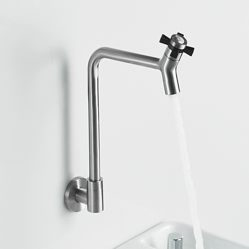 DDhome ก๊อกน้ําห้องน้ําติดผนังสแตนเลสอ่างล้างหน้าสีดําอ่างล้างจานก๊อกน้ําหมุนได้ห้องครัว