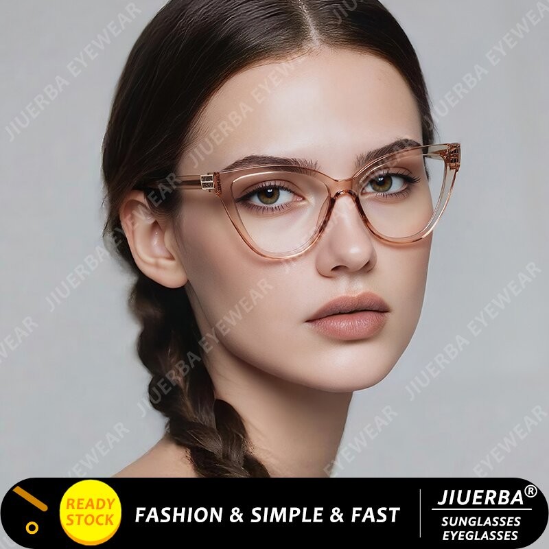 (JIUERBA) TR90 แว่นตาออปติคอลกลิตเตอร์ Cat Eye Anti Blue Light Plug-in ขาเลนส์