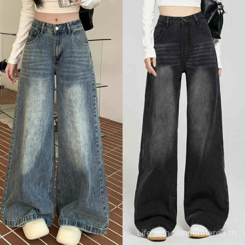 (XS-6XL) jinjeans กางเกงยีนส์ขากระบอกใหญ่ baggy jeans สีบลูเฟด สีดำฟอก สีสนิม (1989)