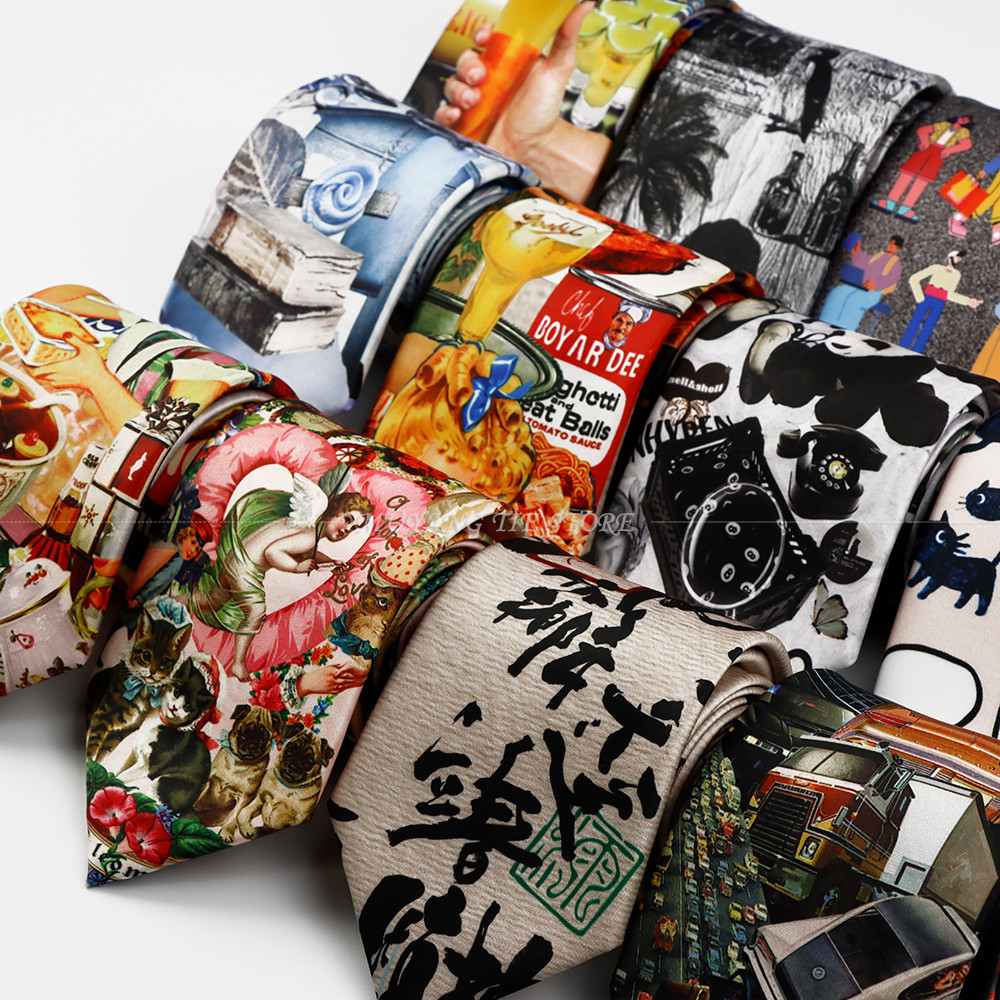 ZONFAZ ใหม่โพลีเอสเตอร์ 8.5 ซม.ผู้ใหญ่เนคไทสัตว์น่ารักภาพอาหารสมจริง Graffiti รูปแบบ Tie งานแต่งงานอุปกรณ์เสริม Casual ของขวัญ