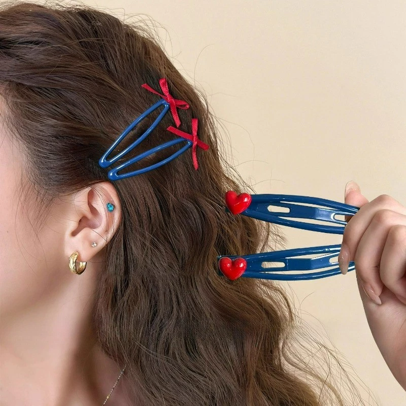 คลิปผมโบว์ลายหัวใจสีแดง สำหรับตกแต่งทรงผม BB Barrettes