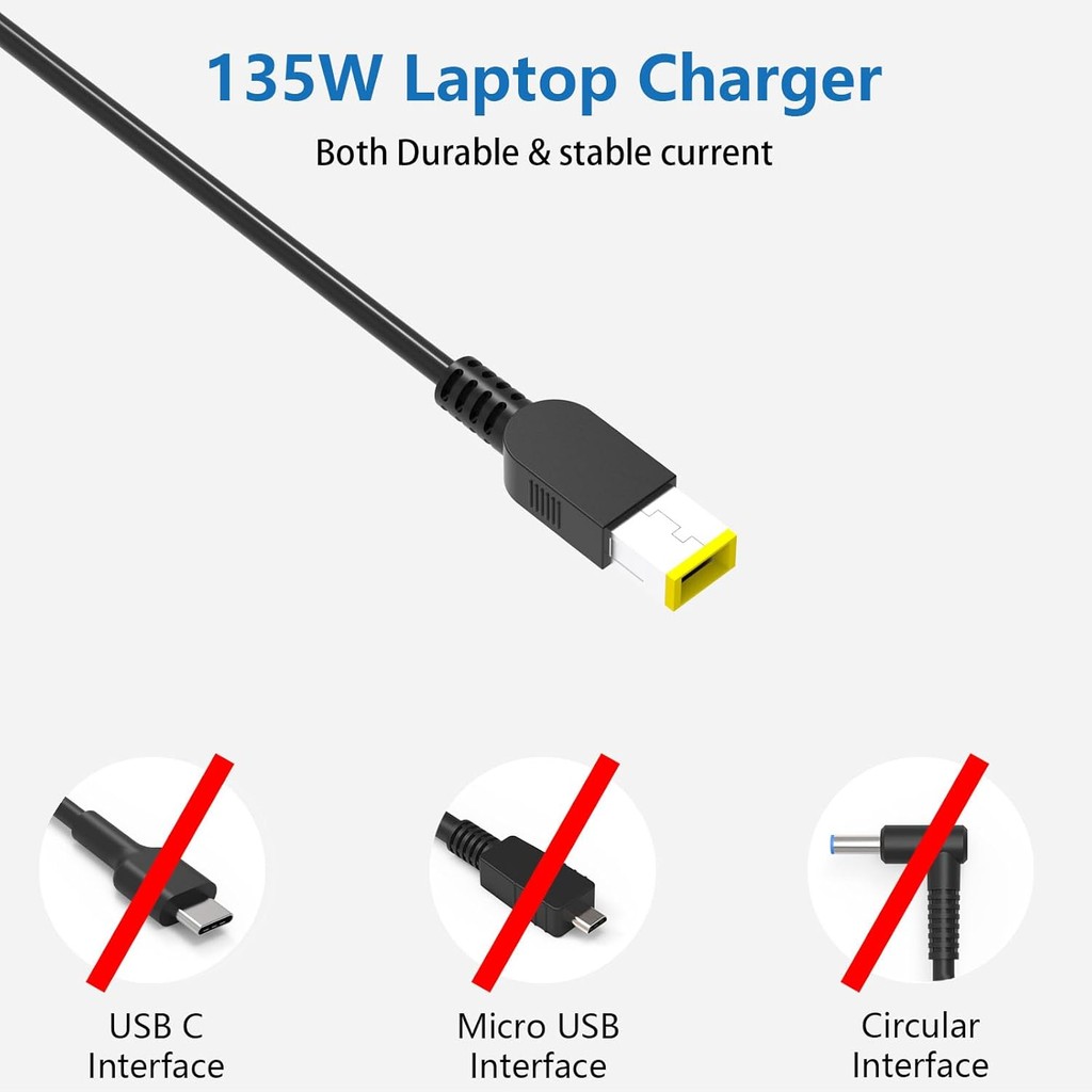 135W AC อะแดปเตอร์แล็ปท็อปสําหรับ Lenovo Thinkpad P1 P71 440P T450P IdeaPad Y40-70 Y50-70 Y50-80 Y52