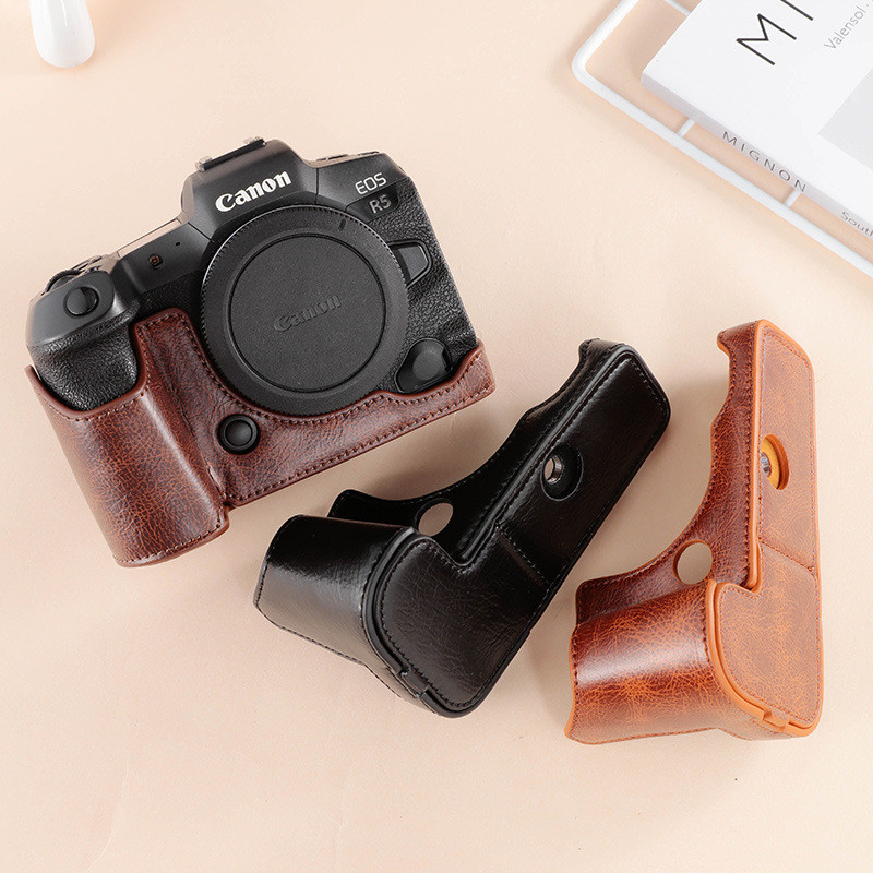 กระเป๋ากล้อง Canon EOSR EOS R5 R6 EO R5 เคสหนังฐานแบตเตอรี่แบบถอดได้เคสกล้องหนังแท้ไหล่