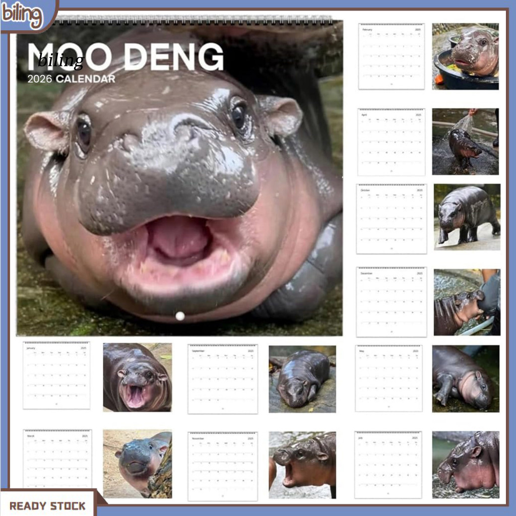 {biling} Hippo Calendar 2026 Pygmy Hippo Artwork Calendar 2026 Pygmy Hippo Wall Calendal Planner ของ