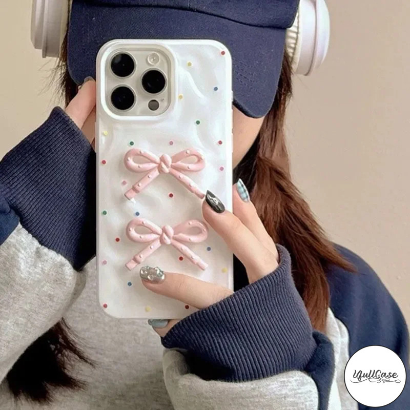 เคสไอโฟน 15 เหมาะสำหรับ IPhone 16 15 11 13 7 12  14 Pro Max XR XS X Max 7 Plus โบว์ลายจุดสีคลื่นน้ำระบาย - รูปที่ 5