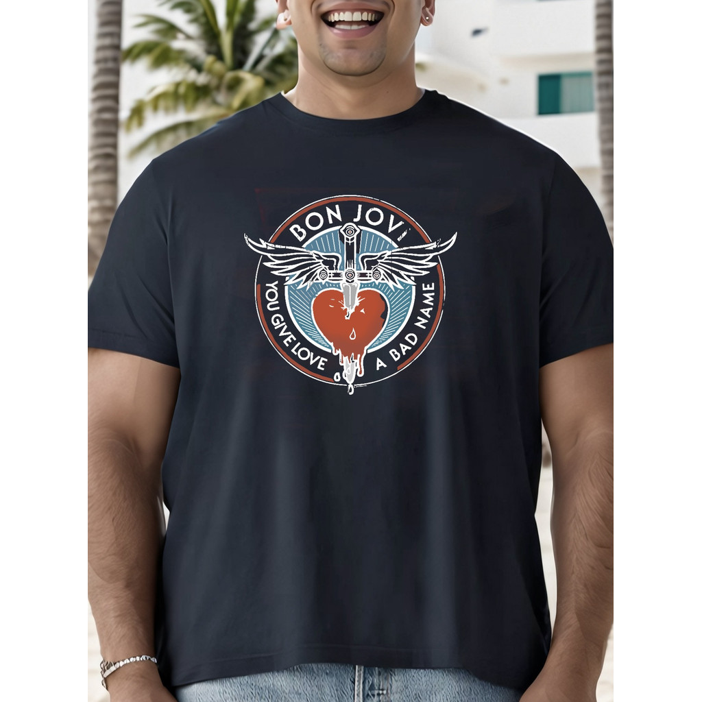 เสื้อยืดผู้ชาย KATUN - Bon Jovi "You Give Love a Bad Name" - เสื้อยืดวงร็อค - เสื้อยืดผ้าฝ้าย