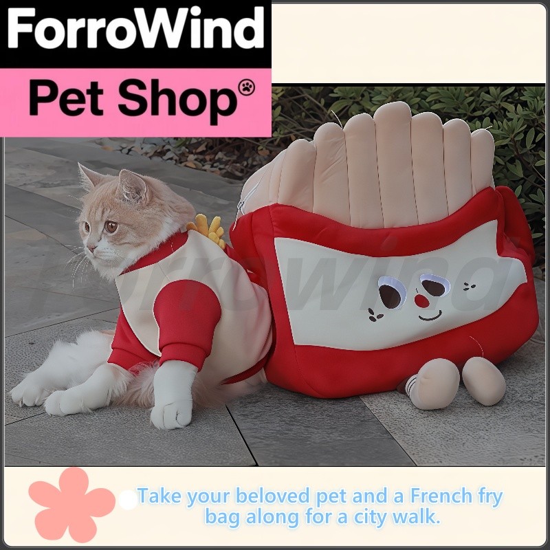 สัตว์เลี้ยง Funny Burger French Fries Shape Cat Outing Bag Halter Dog Messenger Bag