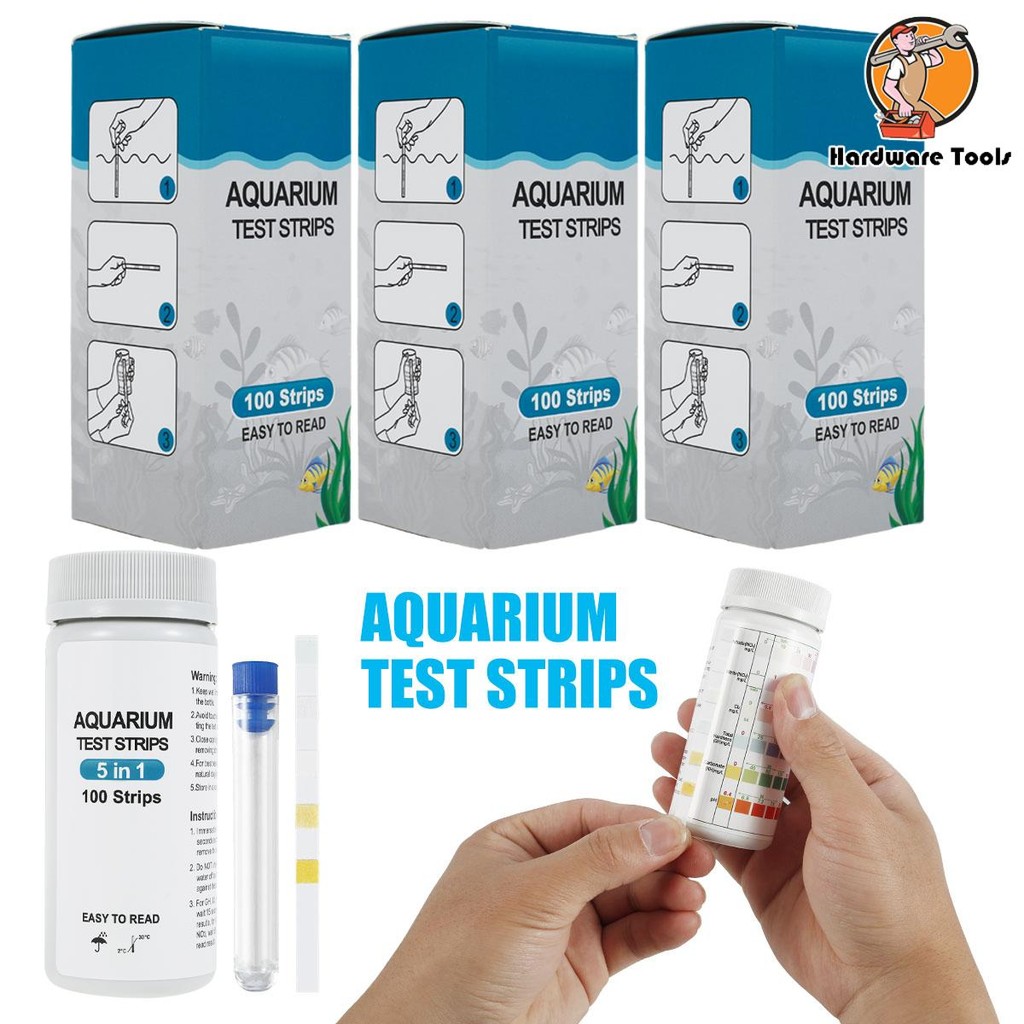 100 ชิ้น Aquarium Test Strips 7 ใน 1 Fish Tank Test Kit น้ําจืดน้ําเค็ม Aquarium Water pH Test Strip