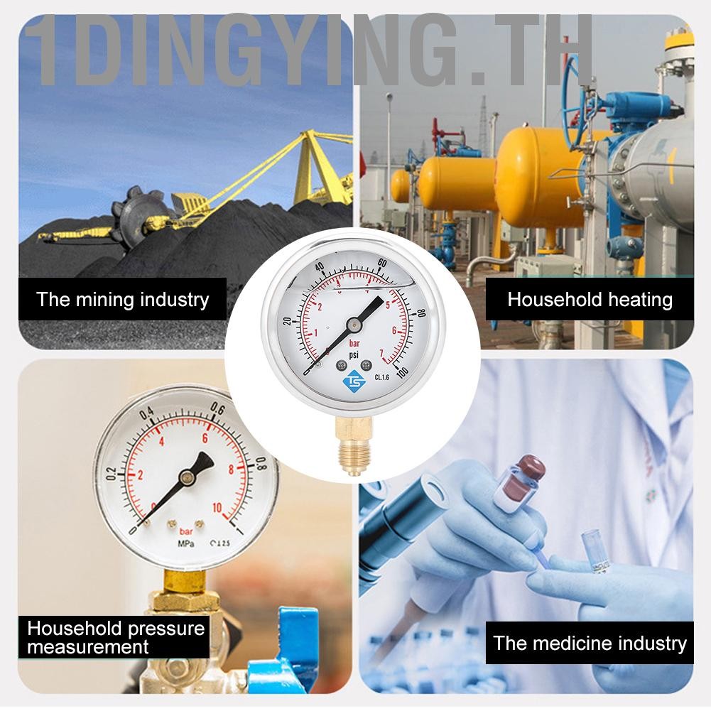 1dingying.th 1Dingying.TH 0-7BAR Pressure 1/4BSP Y60 Radial Double Scale 0-100psi Meter สำหรับเครื่อ