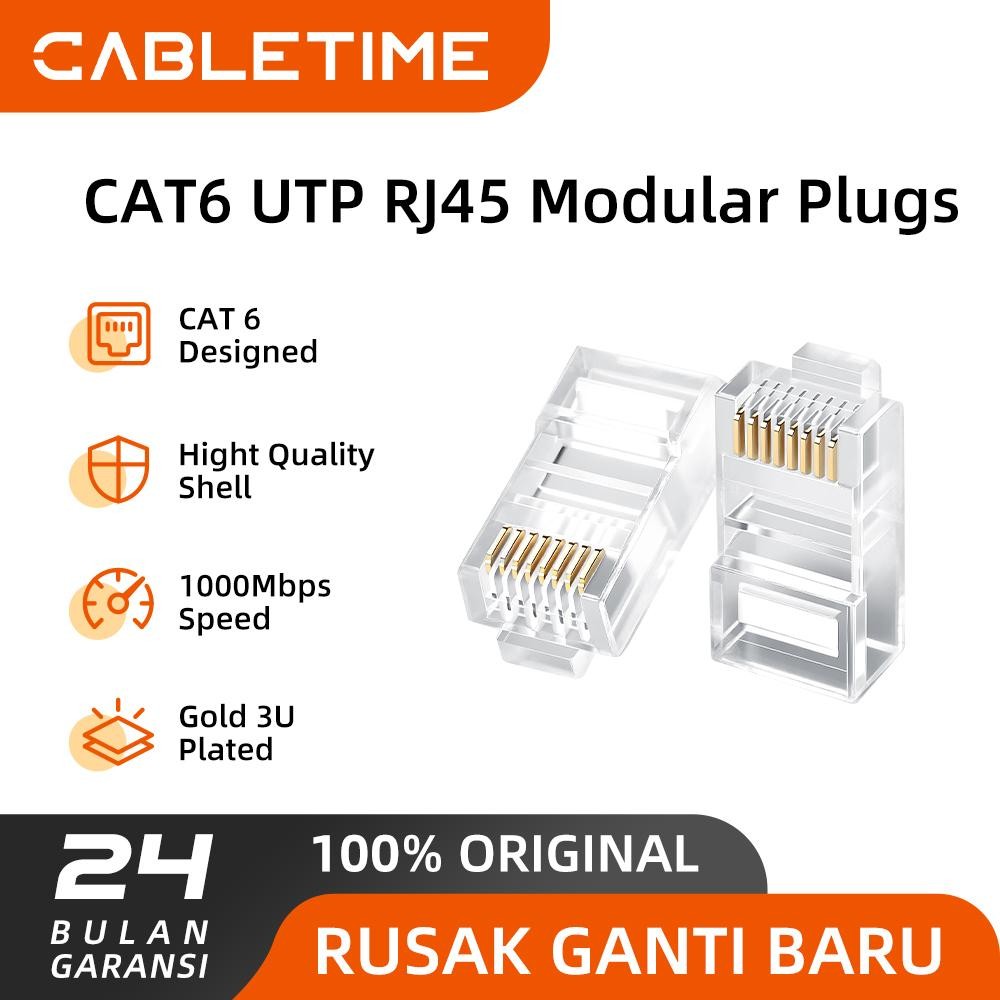 CABLETIME Connector LAN Cat 6 UTP RJ45 Modular Plug Connector 1000Mbps
