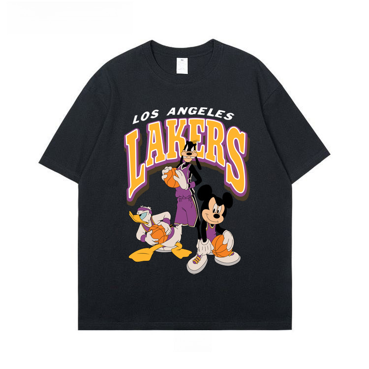 ใหม่ NBA LAKERS X MENS T-SHIRT MIKEI GOFI DONAL CARTOON คอ kru