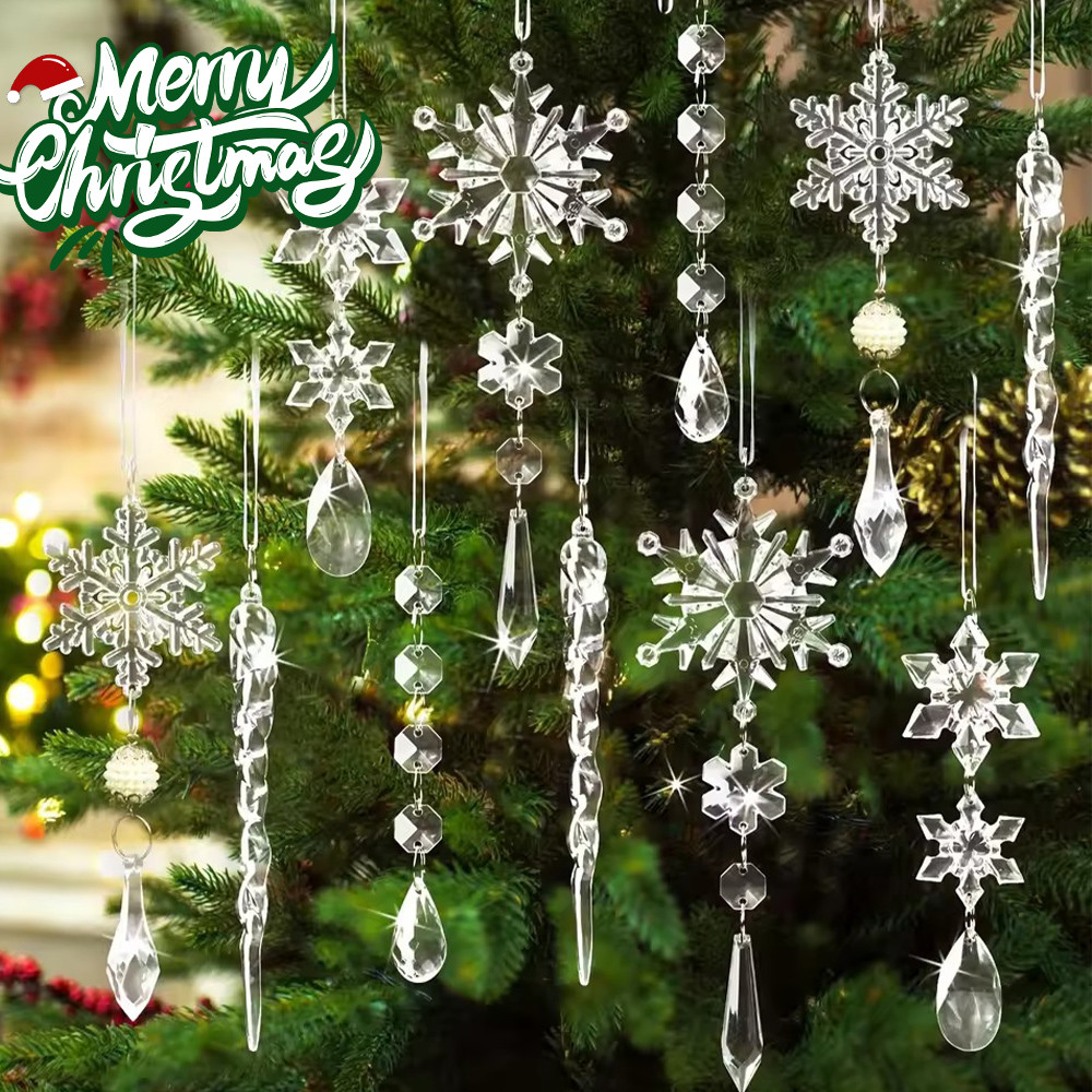 เครื่องประดับวันหยุดอะคริลิคใส ธีม Snowflake Angel Icicles | สำหรับตกแต่งต้นคริสต์มาส