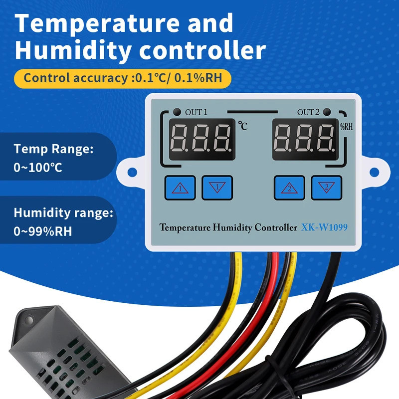 XK-W1099 Dual Display Digital Temperature ความชื้น Controller AC 110-220V Thermostat Humidistat Regu