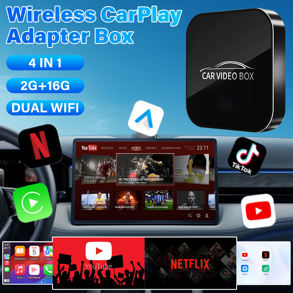 🔊สามารถรับชม YouTube/Netflix🔊4in1 Wireless CarPlay Adapter Ai Box Wired to Wireless สามารถรับชม YouT