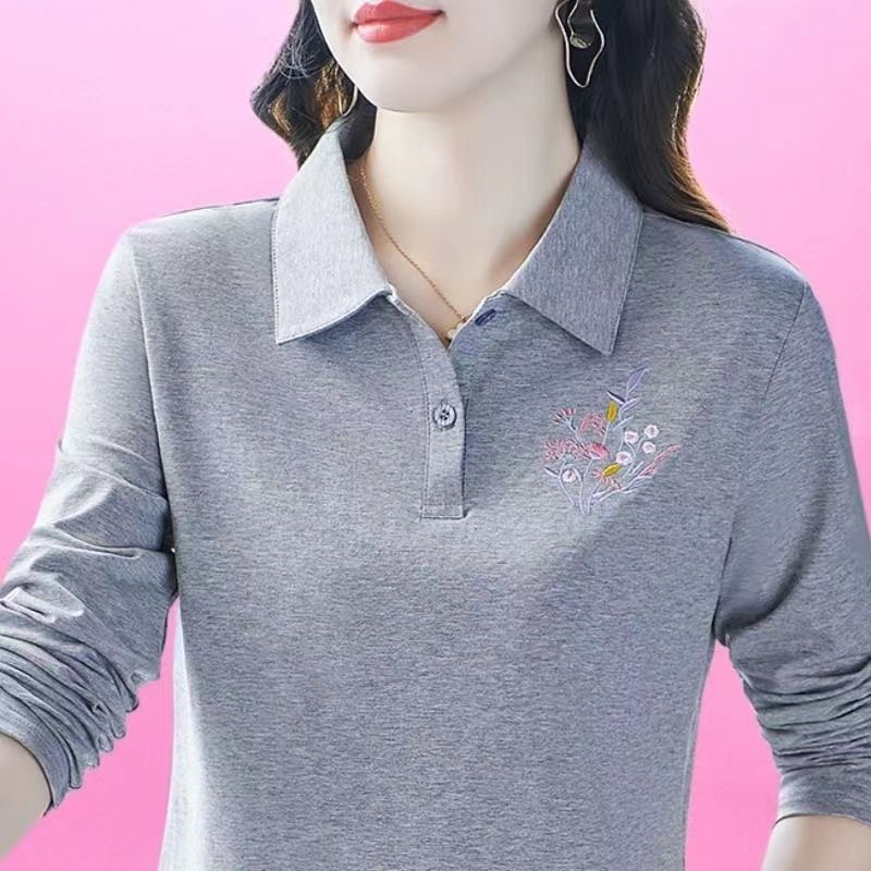 เสื้อโปโลแขนยาวทรงหลวมสำหรับสุภาพสตรี แฟชั่นใหม่เหมาะกับฤดูใบไม้ร่วง