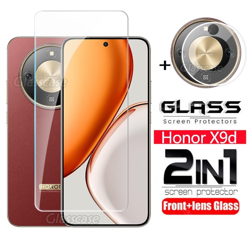 2 In 1 ป้องกันหน้าจอกระจกนิรภัยฟิล์มสําหรับ Honor X9d X9c สมาร์ท X9dsmart X9csmart HonorX9d X9 d HonorX9csmart 5G 2025 กล้องกลับเลนส์ป้องกันกระจกคลุมทั้งหมดฟิล์มด้านหน้า