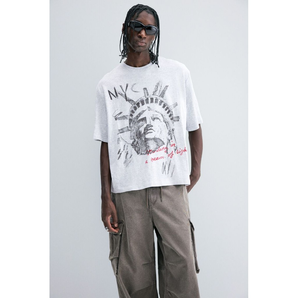 H&M(เอชแอนด์เอ็ม) เสื้อยืดทรงโอเวอร์ไซส์ Men Oversized Fit T-shirt 1285867_3