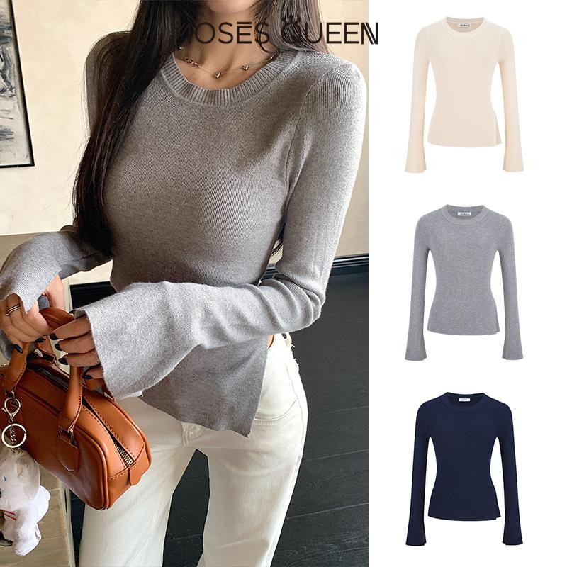 MOSESQUEEN เสื้อกันหนาวผู้หญิง ทรงคลีน สีสันหลากหลายแขนพอง เหมาะสำหรับการทำงานแล