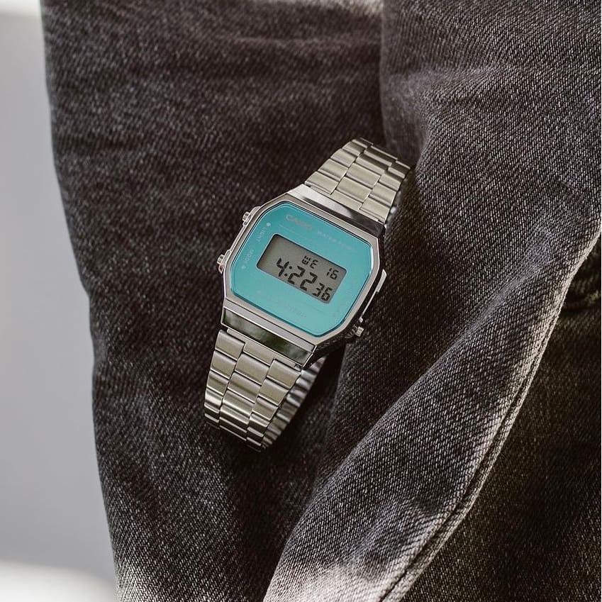 สีฟ้าทะเลสาบ!Mint Green~Casio Retro Small Square Electronic Watch A168WEM-2D Universal Couple Watch