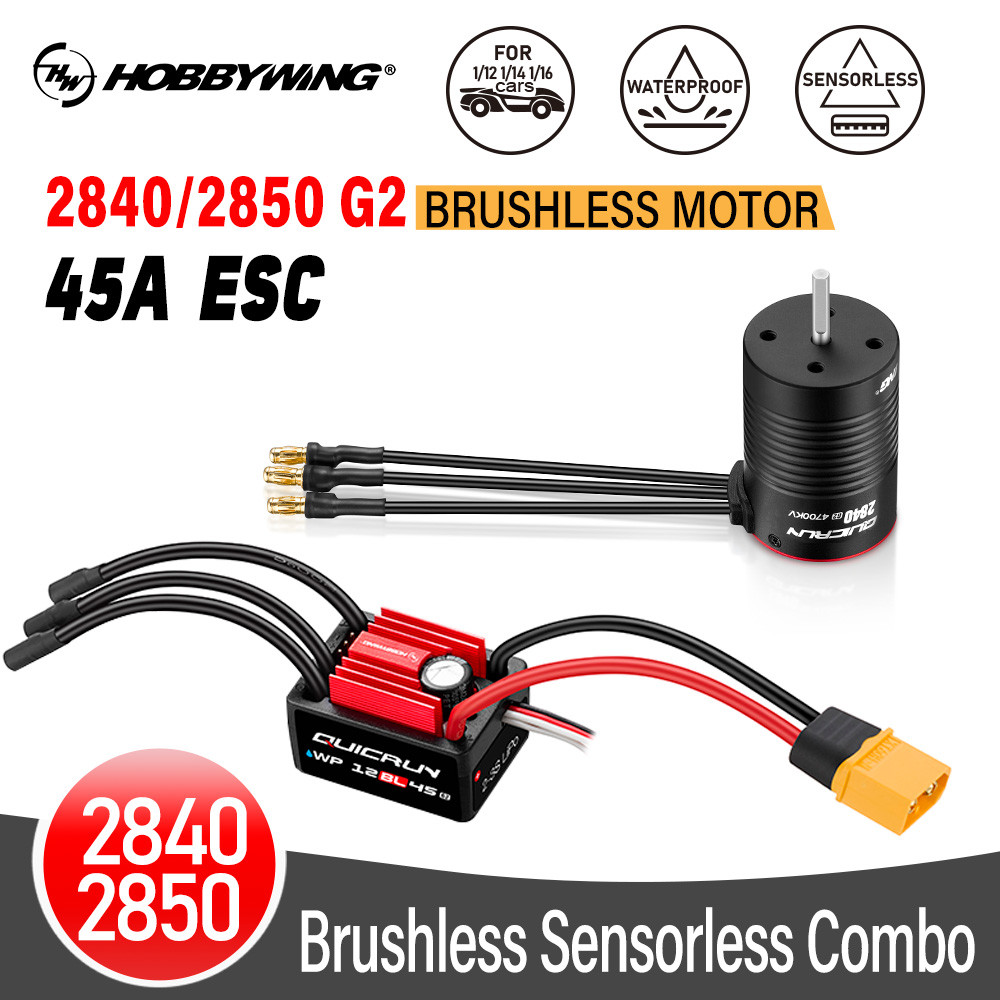 HOBBYWING QUICRUN 2840/2850 Brushless Sensorless Combo 45A ESC, 3.175 มม.เพลากันน้ําสําหรับ 1/12 1/14 1/16 RC รถยนต์