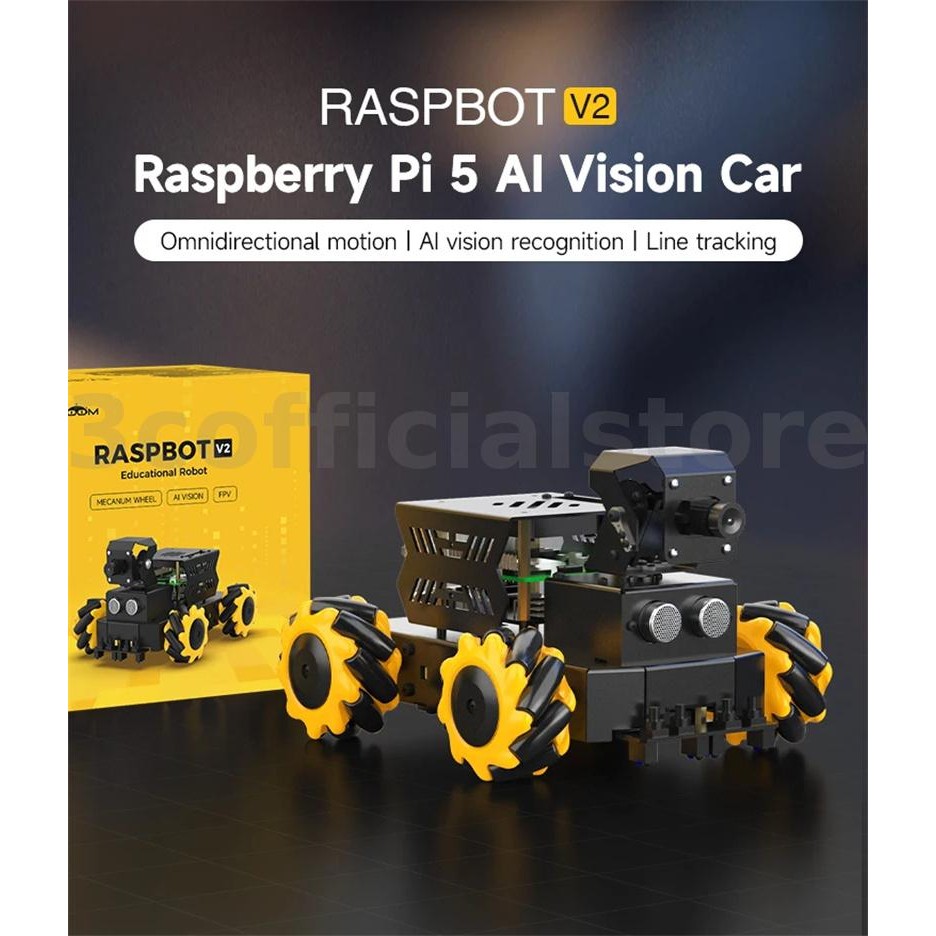 Yahboom Raspberry Pi 5 AI Vision หุ่นยนต์รถ 4WD Mecanum หุ่นยนต์รถ Omnidirectional Raspbot V2 2DOF P