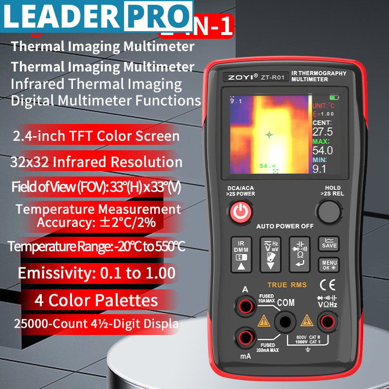 ZT-R01 มัลติมิเตอร์ภาพความร้อนความแม่นยําสูง 2-In-1 Multi-Function Floor การตรวจจับความร้อนความละเอี