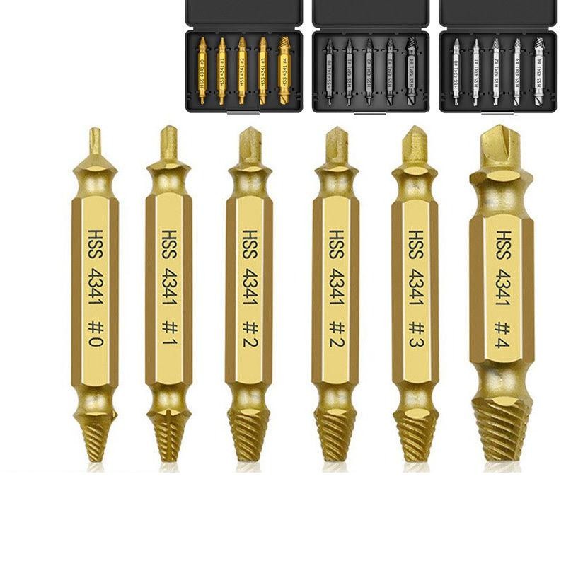 6 ชิ้นชุดดอกสว่านดึงสกรู HSS 4341 เหล็กกล้าความเร็วสูงสองหัว เครื่องมือถอดสกรูเสียหาย สกรูหลวม สกรูหัก อุปกรณ์ถอดสกรู เครื่องมือซ่อมบำรุง DIY