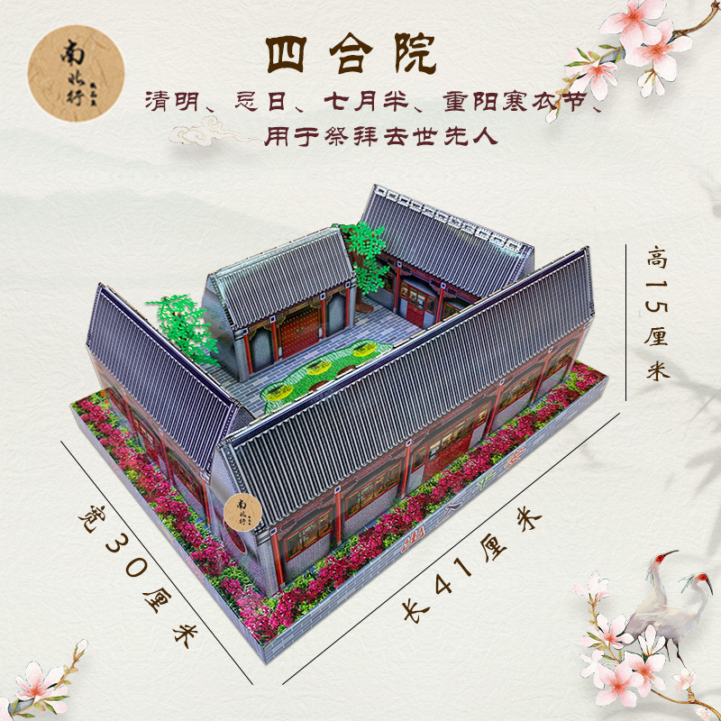 บ้านกระดาษ Siheyuan Burning Paper Qingming Upper Grave ผลิตภัณฑ์บูชา Tomb Sweeping ผลิตภัณฑ์สําเร็จร