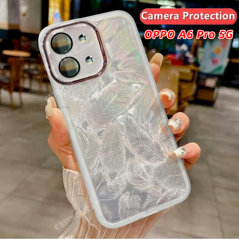 OPPO A6 Pro 5G 2025 Glitter Feather รูปแบบซิลิโคนนุ่มสําหรับ OPPOA6Pro OPPO A6 A 6 A6Pro A6 Pro A6i 4G 5G 2025 กันกระแทกเคสโทรศัพท์กล้องเลนส์ป้องกันปกหลัง
