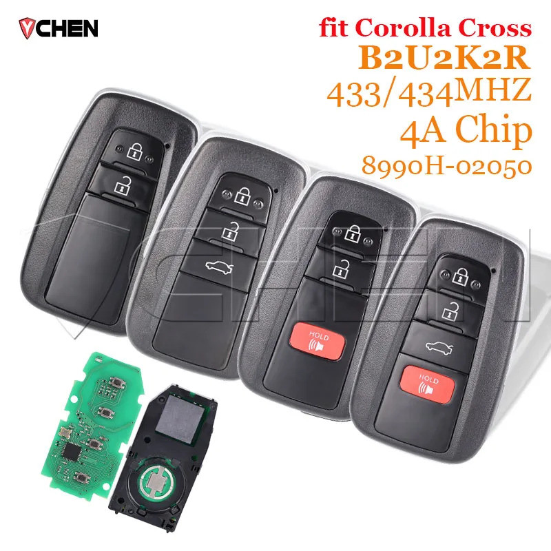 กุญแจรีโมท B2U2K2R 433/434MHz สําหรับ Toyota Corolla Cross 2019 2020 2021 2022 4A ชิปรถสมาร์ท Fob 89