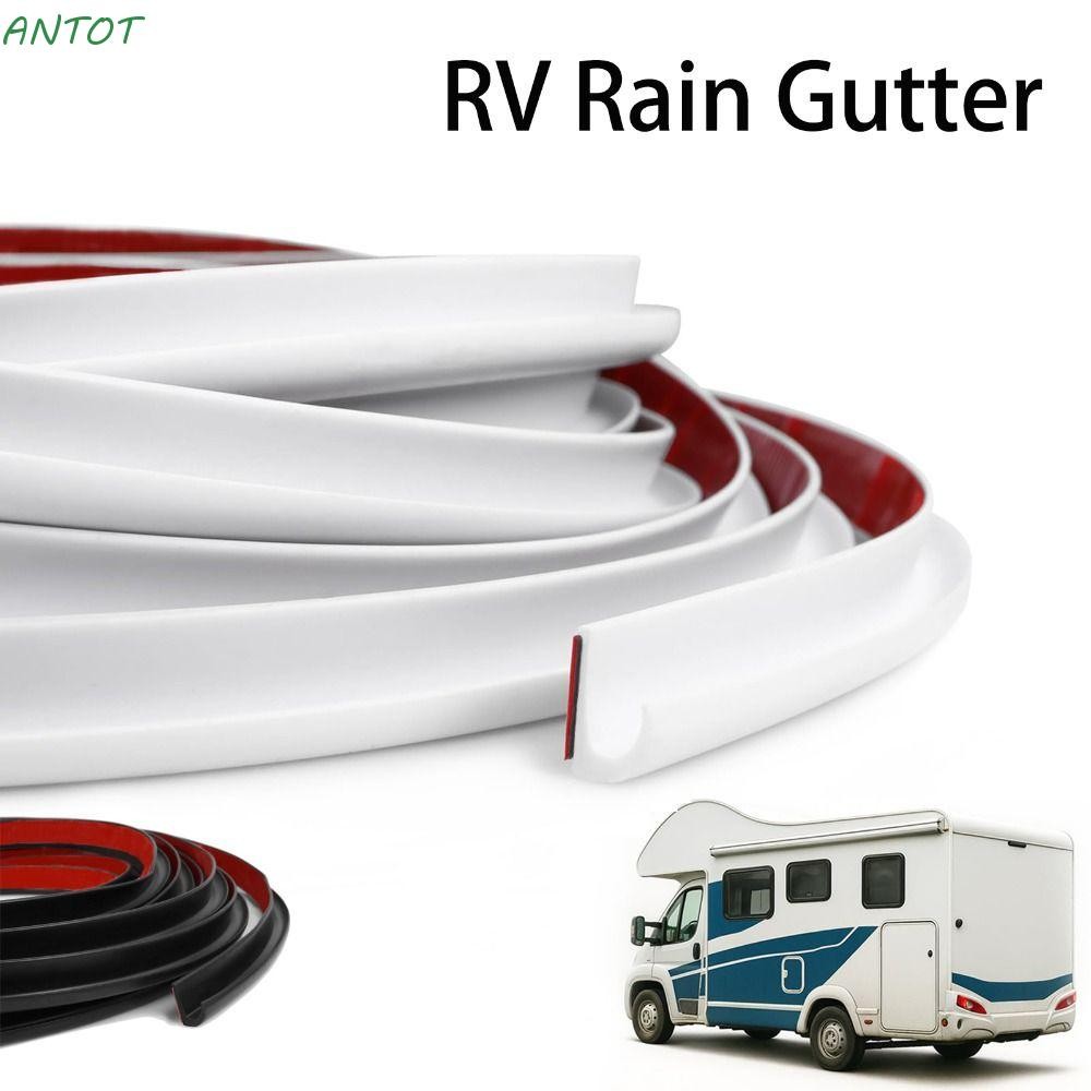 ANTOT RV Rain Gutter, 1/5/6M Self-Adhesive Backing Roof Rain Divter, Heavy Duty UV ทนยางซิลิโคน J-Shape Design Rainwater ระบายน้ําช่อง Camper
